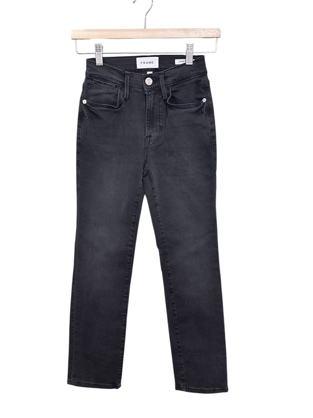 New FRAME Black Le-High-Rise Straight Leg Jeans Sz 24